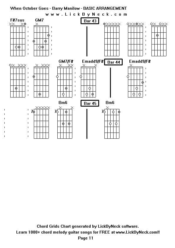 Chord Grids Chart of chord melody fingerstyle guitar song-When October Goes - Barry Manilow - BASIC ARRANGEMENT,generated by LickByNeck software.